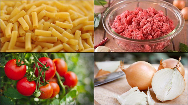 Ingredients for stir-fried pasta with beef