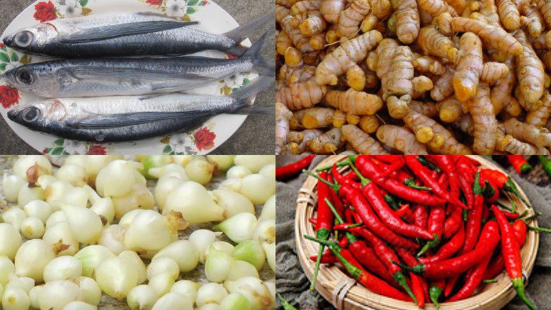 Ingredients for the dish 2 ways to make fried flying fish with turmeric and bulbous onion