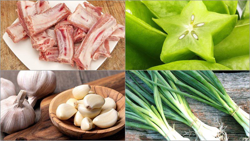 Ingredients for the dish 2 ways to make braised ribs with milk and starfruit