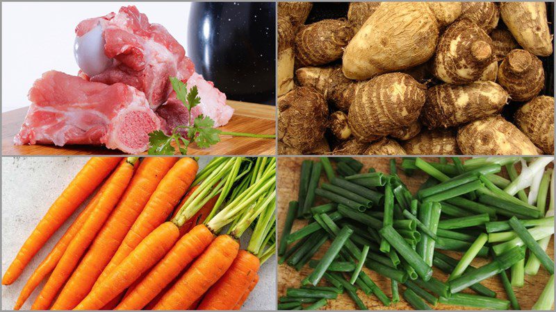 Ingredients for the dish 2 ways to cook taro soup with chicken and pork bones
