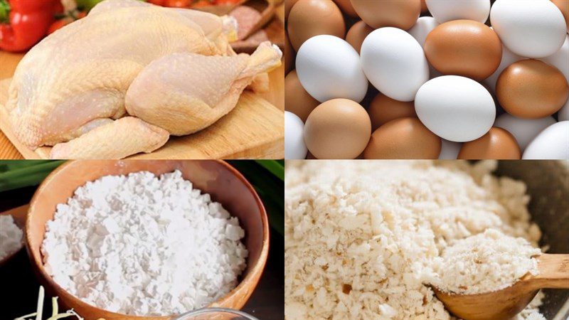 Ingredients for 3 ways to make whole fried chicken