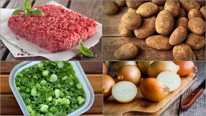 Ingredients for the dish: 2 methods of making beef tofu patties and fried potato beef patties