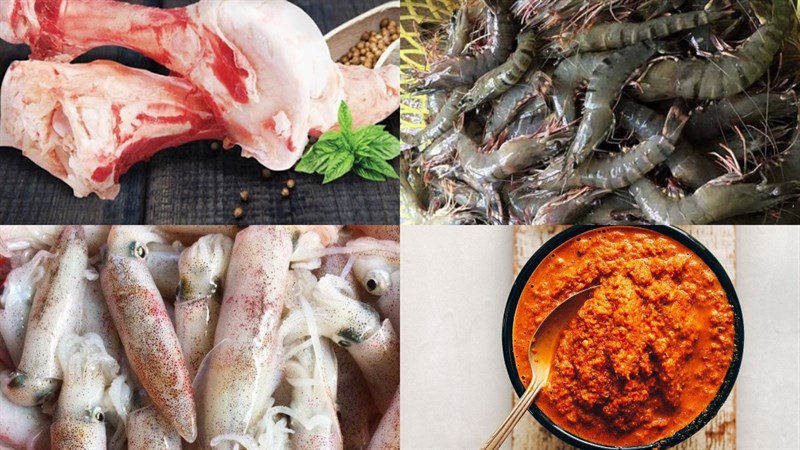 Ingredients for seafood curry hotpot