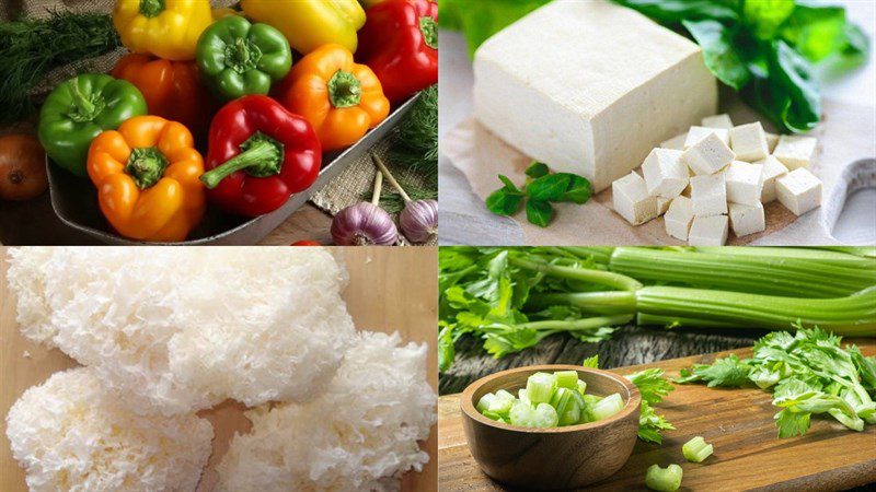 Ingredients for the dish of vegetarian bell pepper and celery salad