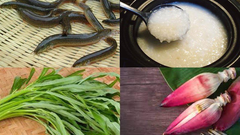 Ingredients for the dish 2 ways to cook eel hotpot (trạch) with 'mẻ' and sour spicy