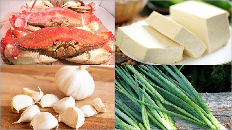 Ingredients for the dish 2 ways to make soft tofu stir-fried with shrimp and crab meat