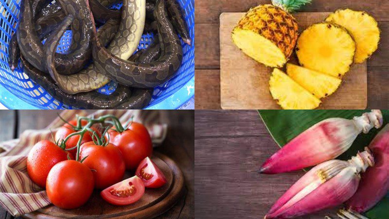 Ingredients for 2 recipes of eel hot pot cooked with fermented rice and sour spicy