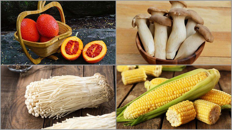 Ingredients for the dish of 2 ways to cook seafood pumpkin soup and mushroom vegetable