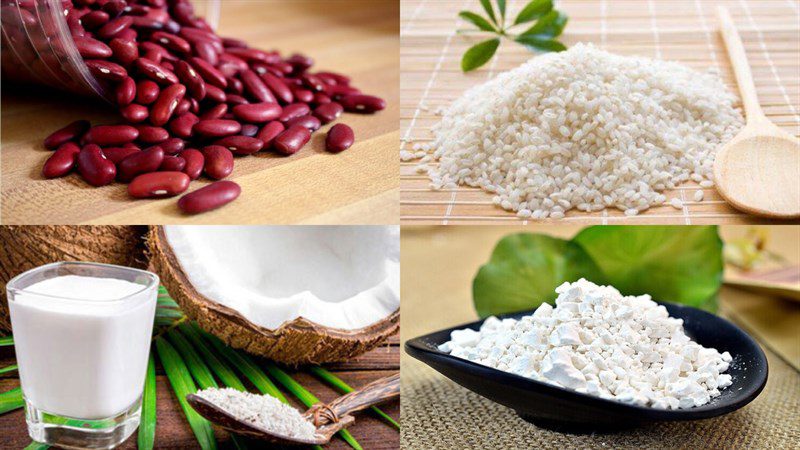 Ingredients for red bean soup with glutinous rice