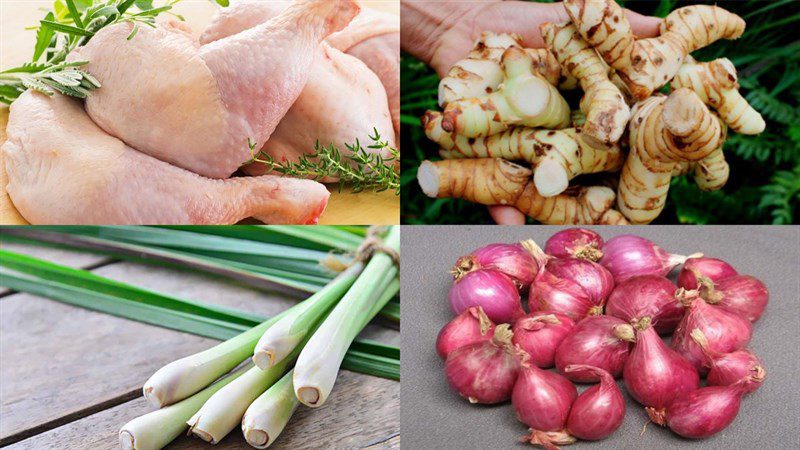 Nguyên liệu món ăn gà hấp riềng sả và gà hấp nước tương