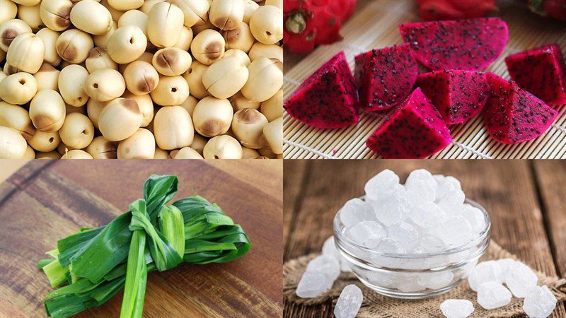 Ingredients for the dish lotus seed red dragon fruit dessert