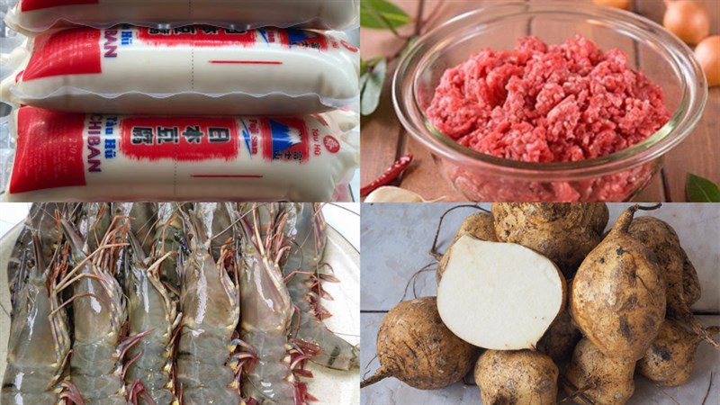 Ingredients for steamed tofu with shrimp and meat