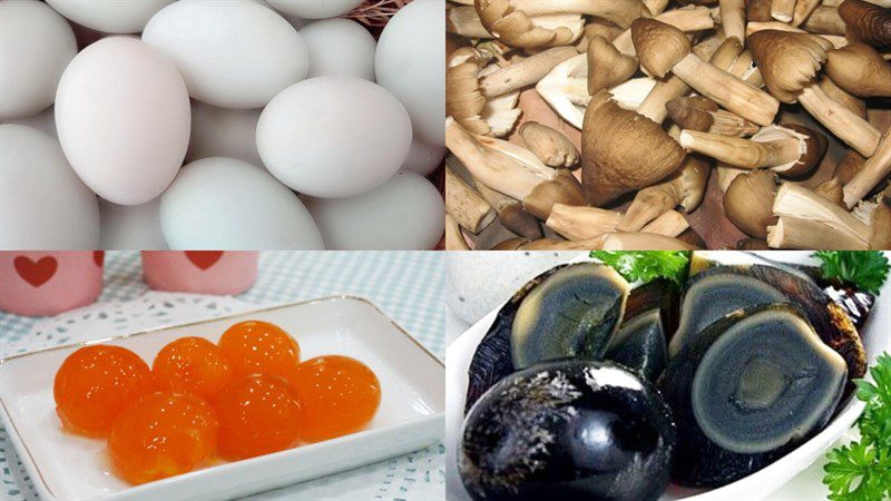 Ingredients for 2 methods of steamed straw mushroom eggs