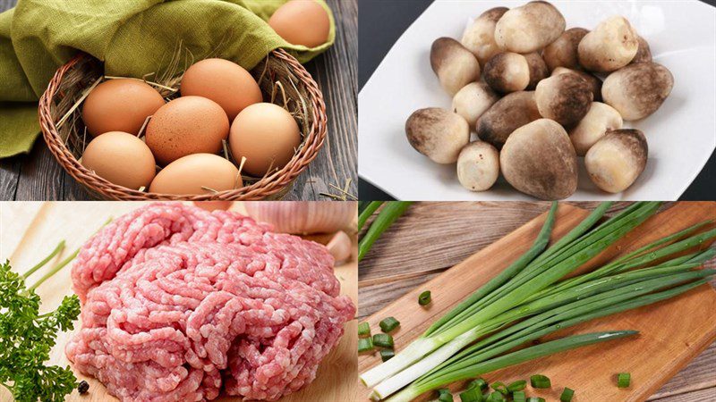 Ingredients for the dish 2 ways to make steamed eggs with straw mushrooms