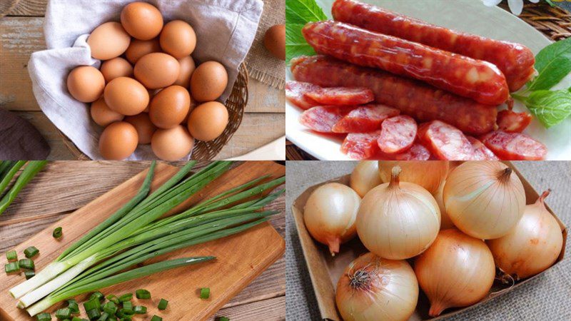 Ingredients for fried eggs with sausage