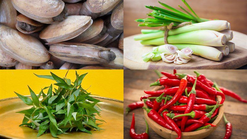 Ingredients for steamed razor clam with lemongrass