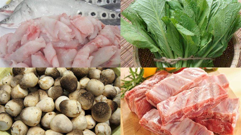 Ingredients for steamed snakehead fish with mustard greens