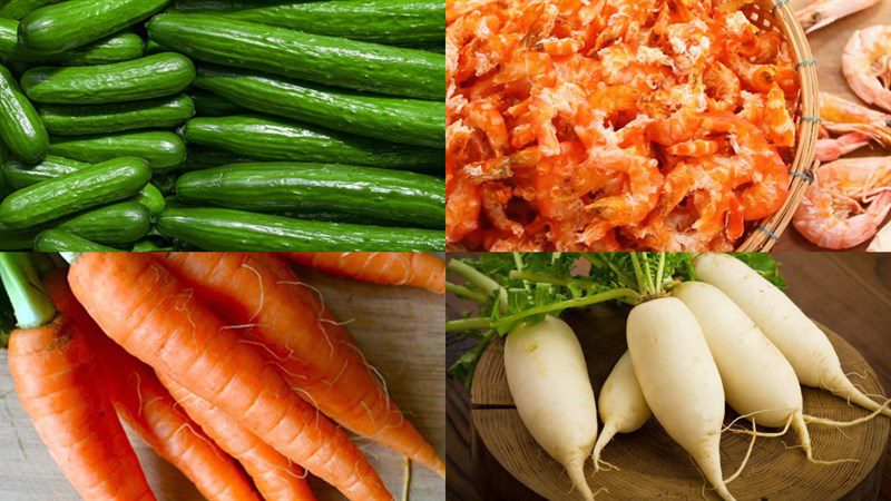 Ingredients for dried shrimp cucumber salad