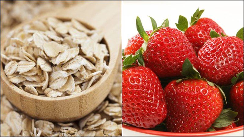 Ingredients for strawberry oatmeal dish