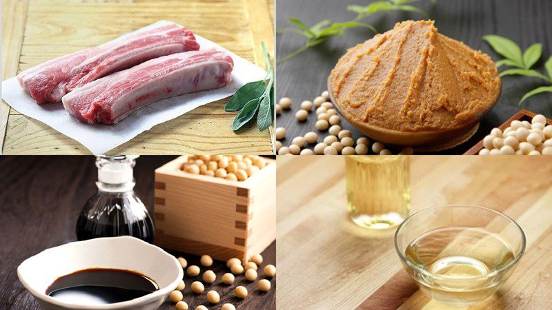 Ingredients for ramen mixed with marinated pork belly and soft-boiled egg