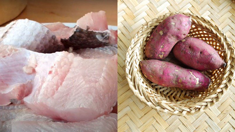 Ingredients for snakehead fish porridge with sweet potatoes