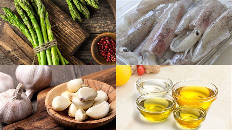 Ingredients for stir-fried asparagus with squid