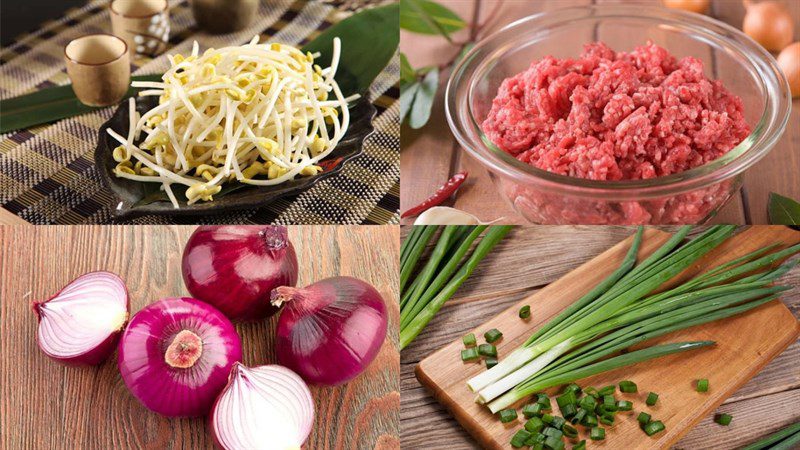 Ingredients for stir-fried bean sprouts with minced meat