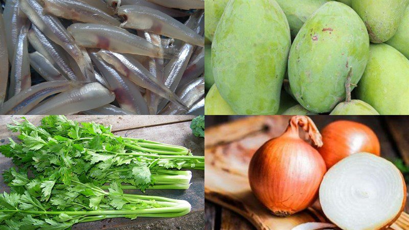 Ingredients for anchovy mango salad, fresh anchovy mango salad