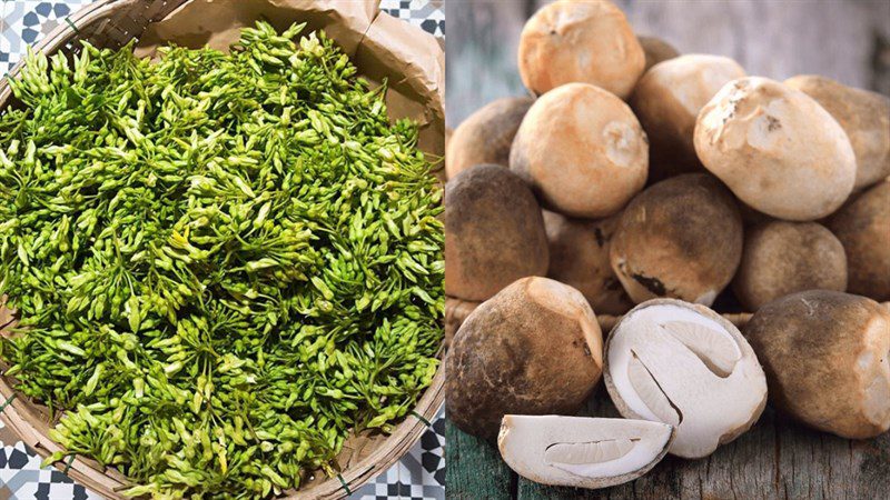 Ingredients for stir-fried water lily flowers with mushrooms