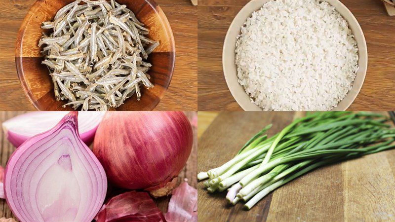 Ingredients for anchovy sticky rice