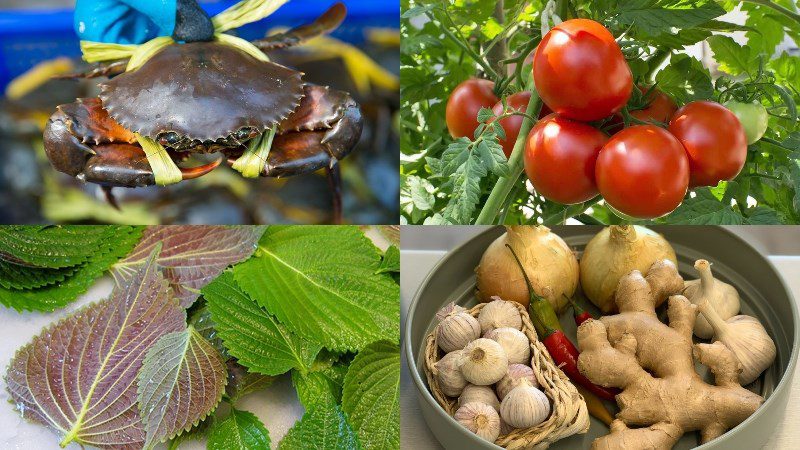 Ingredients for the perilla crab hotpot dish