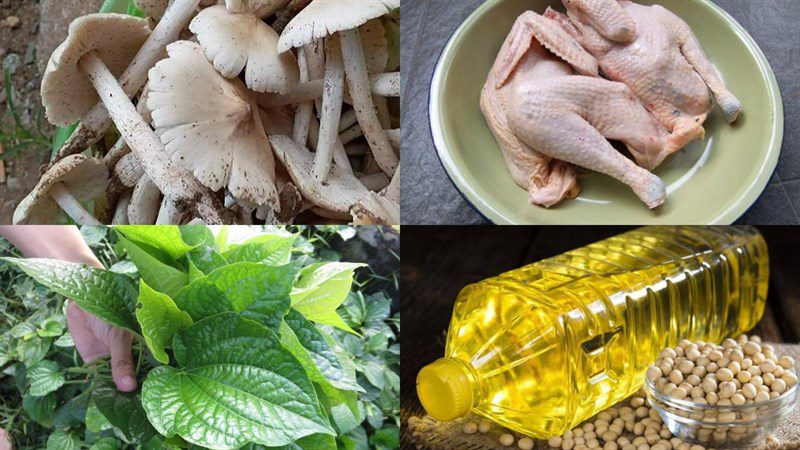 Ingredients for dish 2 on how to make stir-fried termite mushrooms with beef and chicken