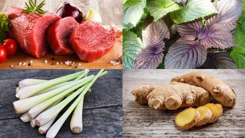 Ingredients for steamed beef with perilla