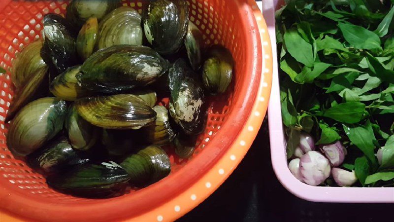 Ingredients for stir-fried clams with lemongrass and stir-fried Vietnamese coriander