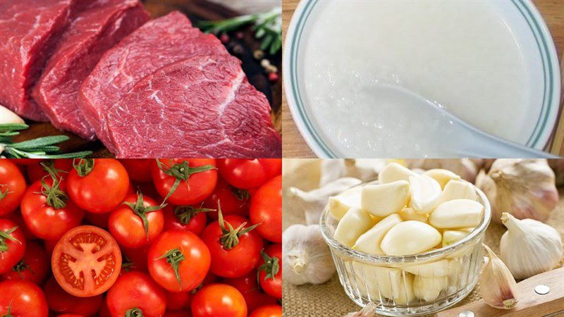 Ingredients for beef tomato porridge for baby weaning