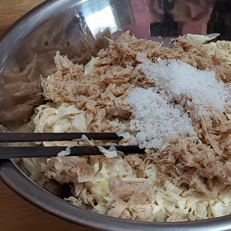 Step 2 Mix the fish cake for Steamed Vegetarian Fish wrapped in Rice Paper