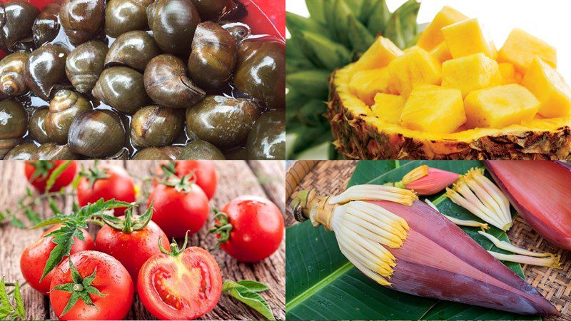 Ingredients for snail hot pot with banana flower and tofu, sour and spicy snail hot pot