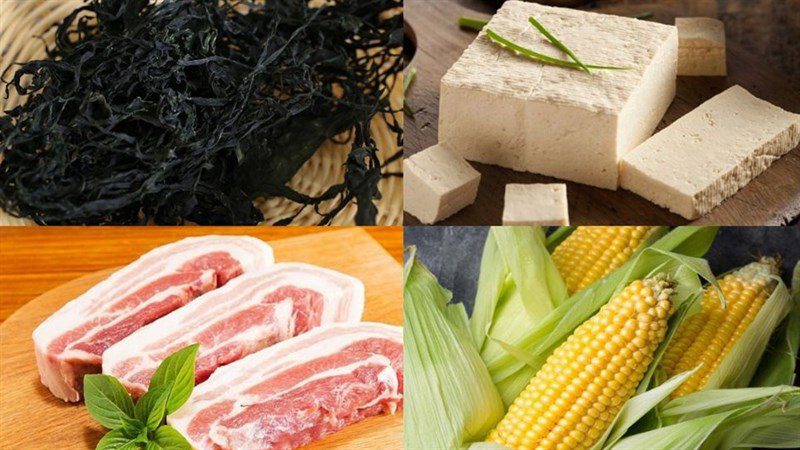 Ingredients for soft tofu seaweed soup