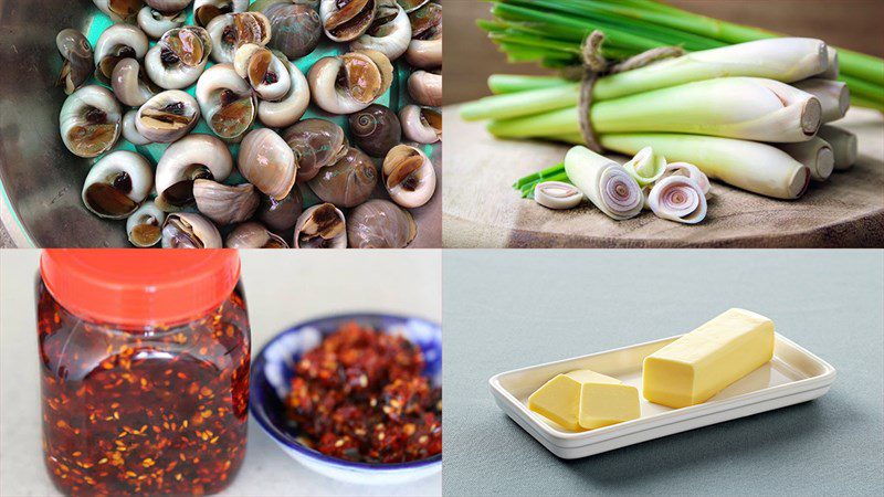 Ingredients for fried fat snail with lemongrass