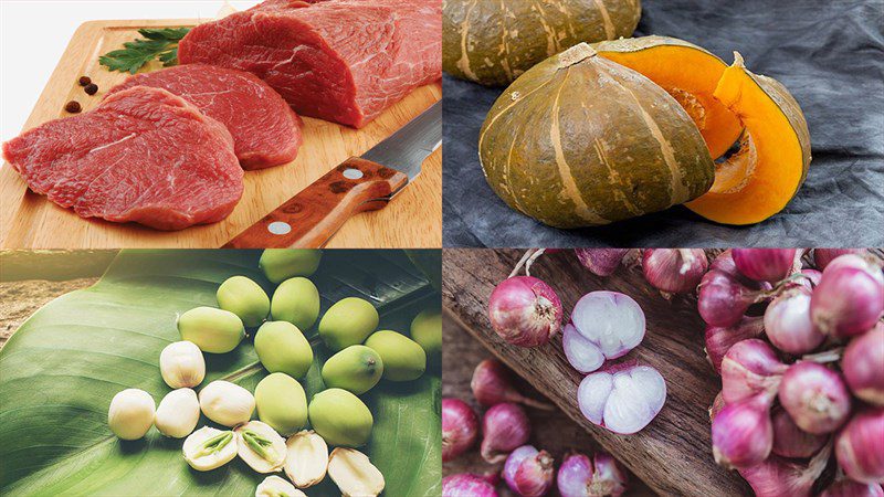 Ingredients for beef pumpkin soup