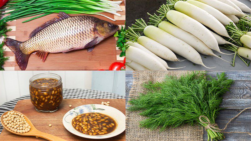 Ingredients for stewed carp with white radish