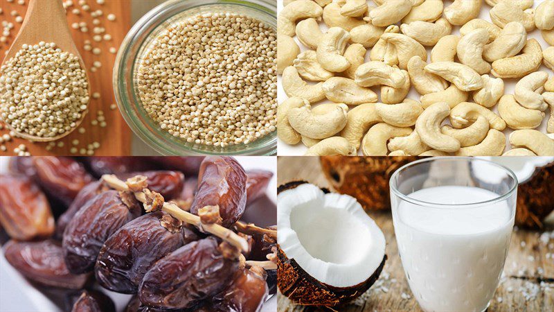 Ingredients for quinoa milk (buckwheat) with cashew nuts