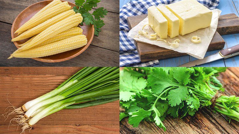 Ingredients for the dish of sautéed young corn with butter