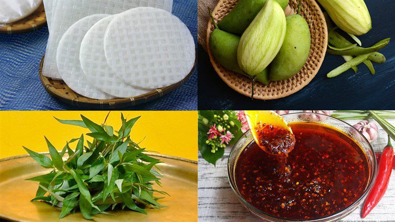 Ingredients for the dish 2 ways to make mixed rice paper with satay