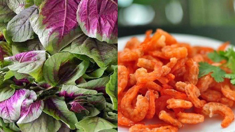 Ingredients for the dish of dried shrimp and amaranth soup