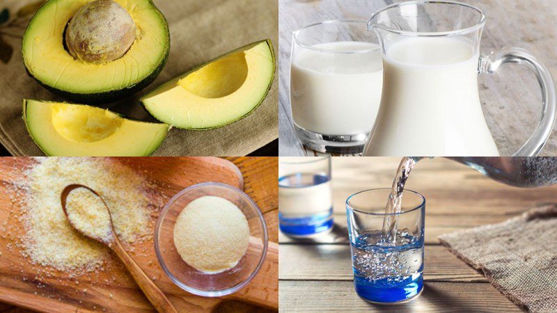 Ingredients for avocado pudding and milk pudding for weaning