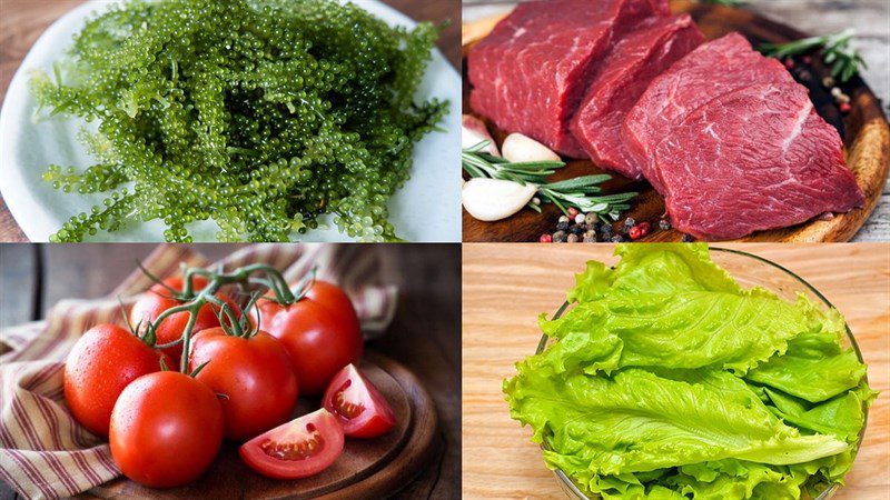 Ingredients for seaweed salad with beef