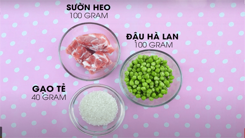 Ingredients for pork rib porridge with peas