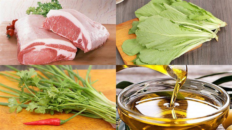 Ingredients for the green mustard soup with minced meat