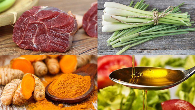 Ingredients for stir-fried beef with lemongrass and turmeric